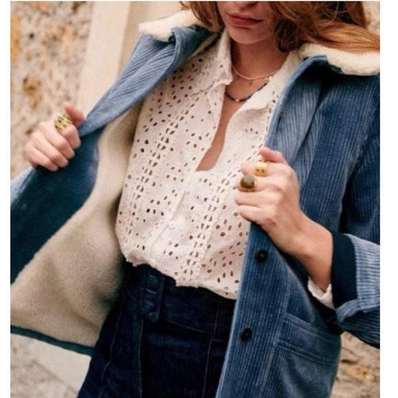 RARE Sezane blue corduroy Will jacket in vintage blue with removable sherpa - Picture 10 of 14